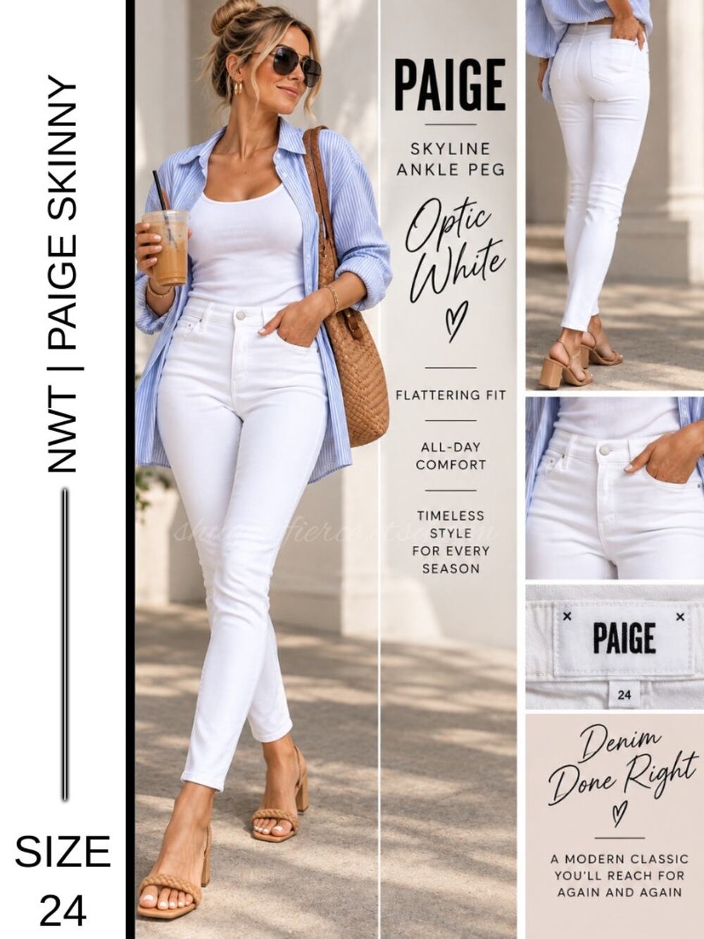 MSRP: $189 | ✨ PAIGE Skyline Ankle Peg Optic White Skinny Jeans Size 24 NWT ✨